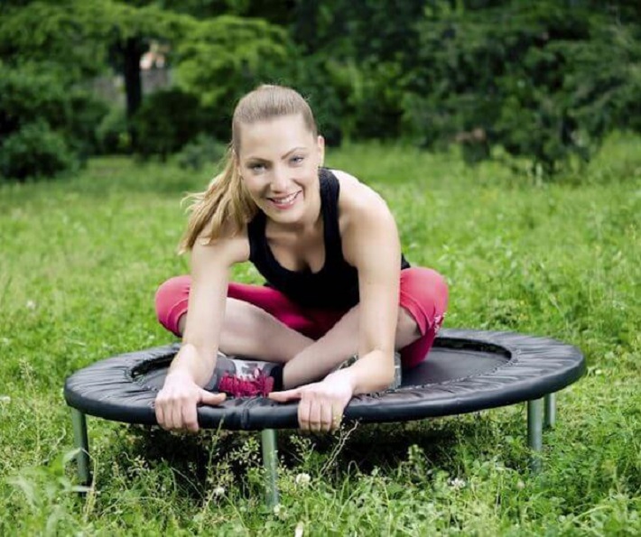 woman on mini tramp